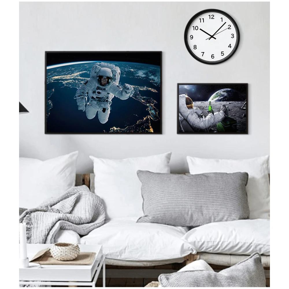 Wall Art HD Printed Canvas Painting Beers Outer Space Earth Astronauts Moon Cuadros Poster Prints Wall Pictures for Home Decor