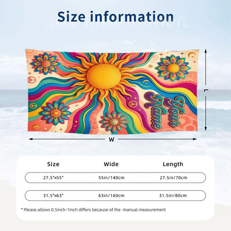 Floral Garden Theme Beach Towel Personalized Custom Name & Text Soft Quick Dry Beach Towel for Swimming Travel