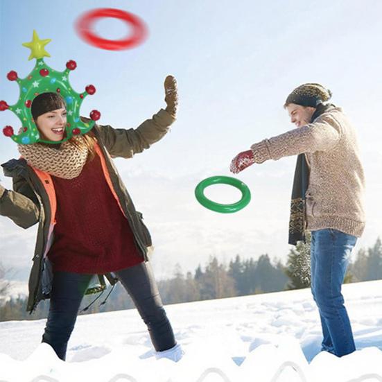 Christmas Party Inflatable Ring Toss Game Xmas Tree Shaped Headband Ring Toss Toy Holiday Party Favors for Adults And Kids