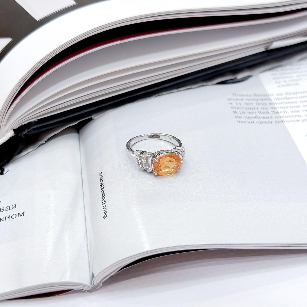 Silver Ring with Natural Golden Quartz 2.663ct, Cubic Zirconias, Item Weight 3.11 Gr (2165712)