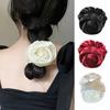 Women Hair Ring 3D Rose Flower Decor Smooth Satin Elastic Band Hair Tie Scalp-friendly Hair Band Hair Accessory