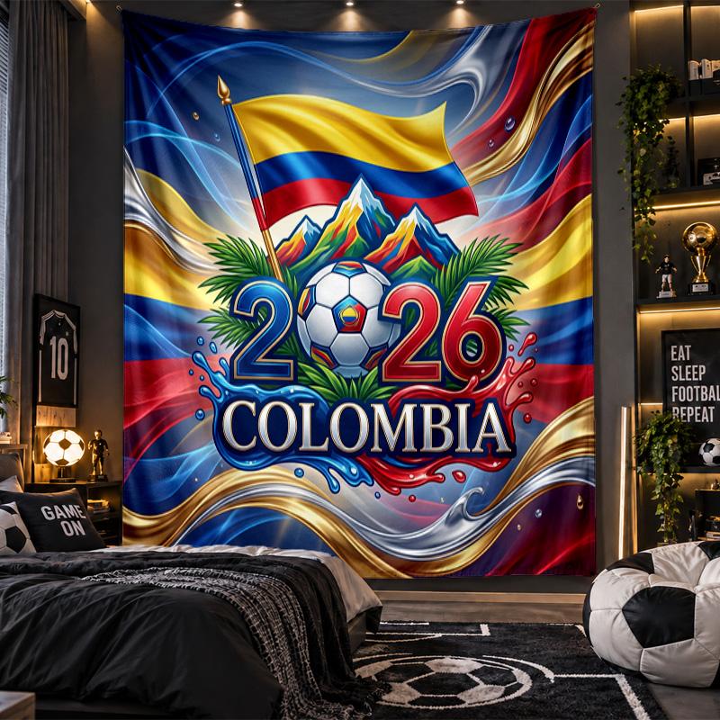 Wall Hanging Tapestry Colombia Football Print Cloth for Living Room Bedroom Home Decor