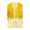 Sparkly Sequin Fringe Vest for Girls: Sleeveless Open Front Crop Top Waistcoat with Tassels, Perfect for Dance Recital & Show