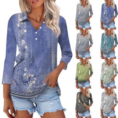 Женский модный повседневный топ на пуговицах с длинным рукавом и цветочным принтом, v-образным вырезом и пуговицами
