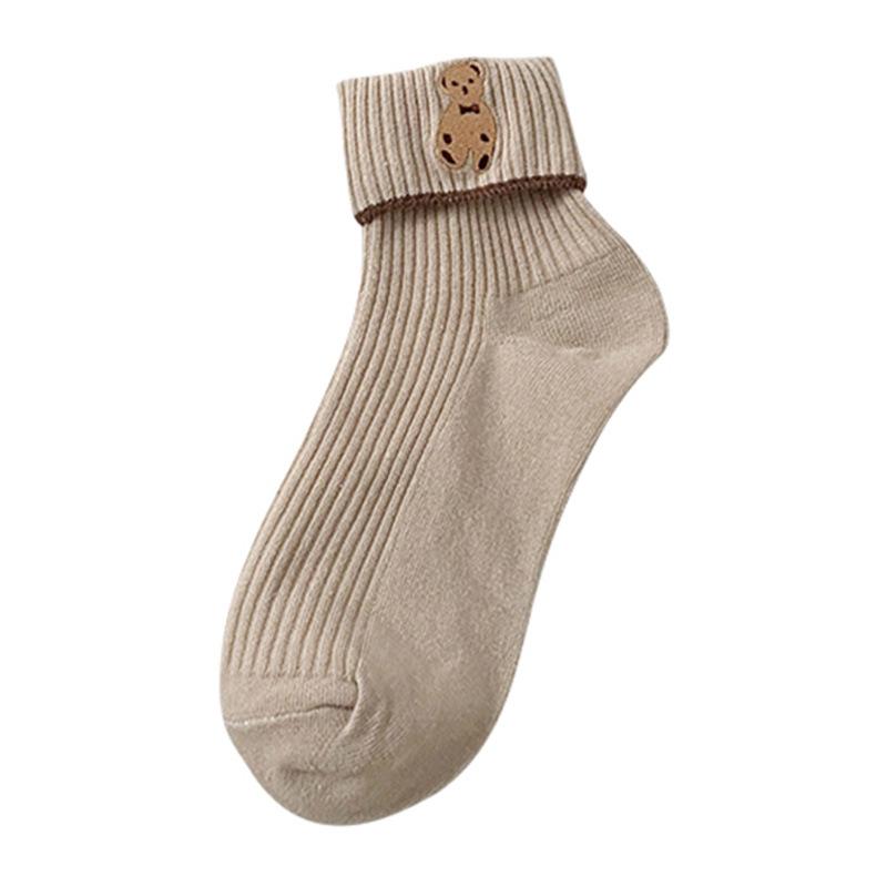Хлопковые носки с вышитым медведем, дезодорирующие носки, женские длинные носки для средней школы, милые японские длинные носки