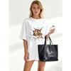 Oversized T Shirt Black Cat Face Breakthrough Print Casual Wear For Women Summer Streetwear Fashion Top