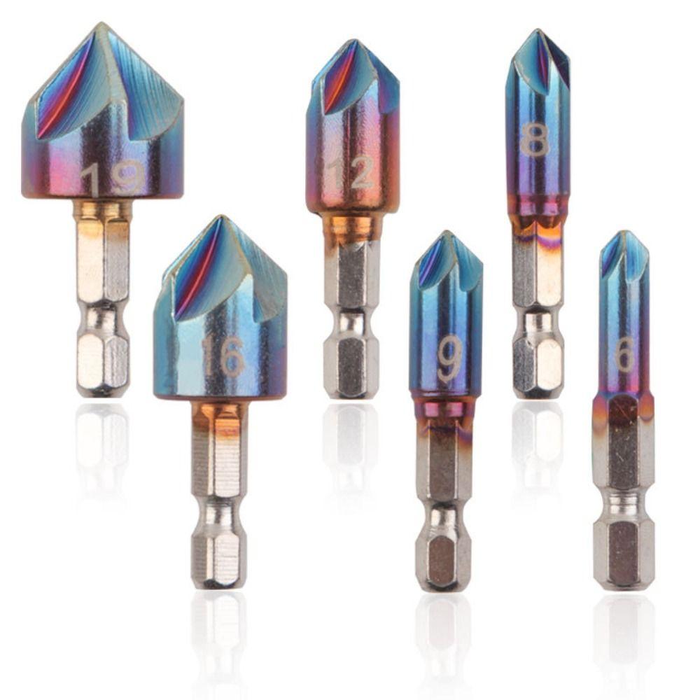 6pcs 90 Degree Countersink Drill Bit 1/4'' Hex Shank Deburring Chamfering Chamfer Drill Bits  Iron