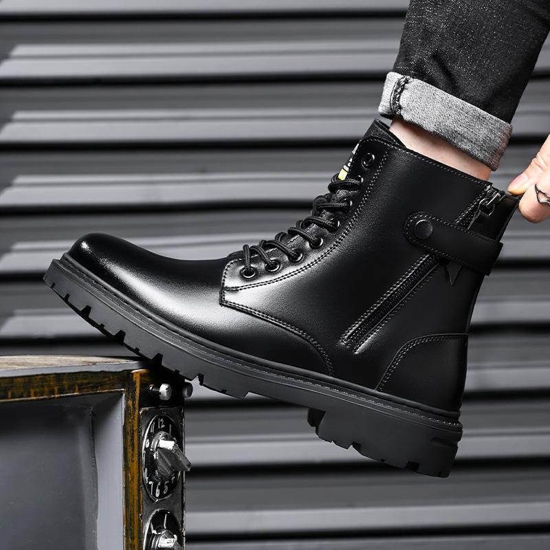 Мужские ботинки мартин Мужские ботинки-локомотивы в британском стиле с высоким верхом Зимние бархатные рыцарские ботинки средней высоты из кожи 2025