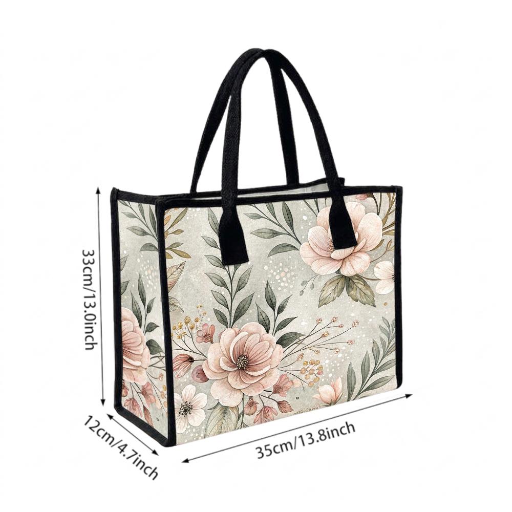 Elegant Floral Print Casual Tote Bag Lightweight Daily Handbag For Shopping Outdoor Commute Use