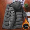 618 Men's Mid-Length Hooded Winter Jacket - Warm, Thick Plush Cotton-Padded with Ribbed M-Shaped Design