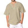 Mens Cotton Linen Shirts Casual Beach Hippie Shirt Short Sleeve V Neck Yoga Tops