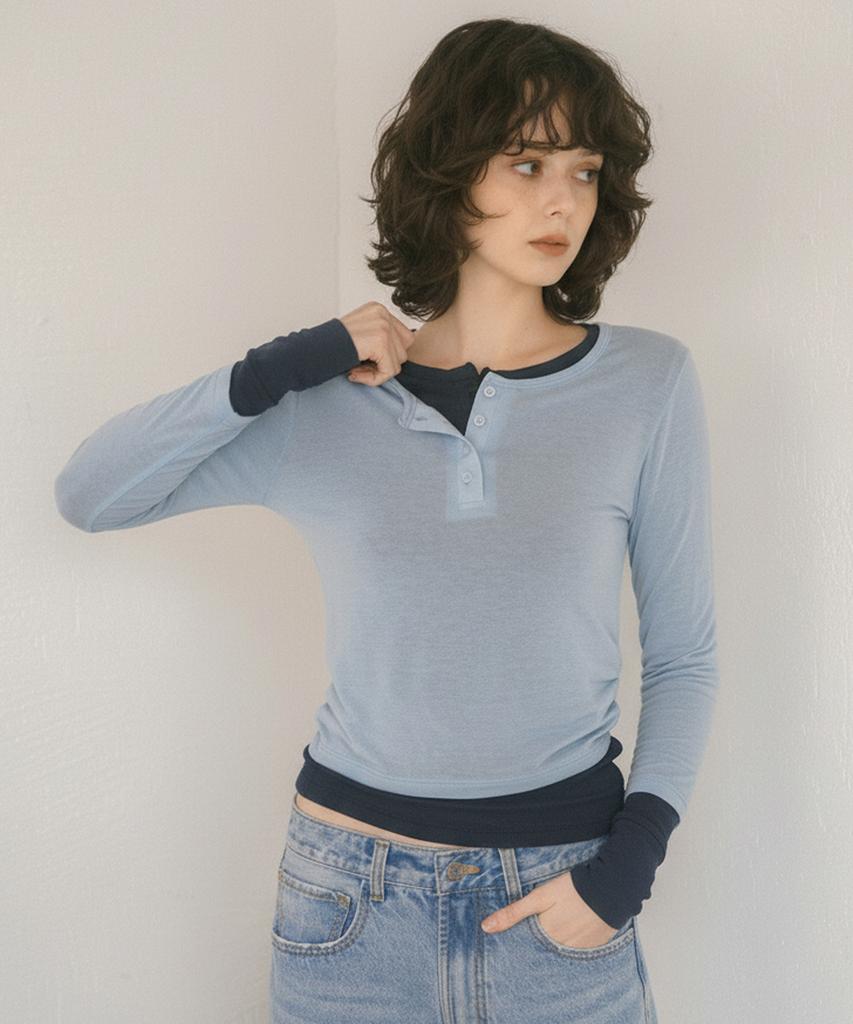HEEARI Pansy Layered 3/4 Sleeve_Blue