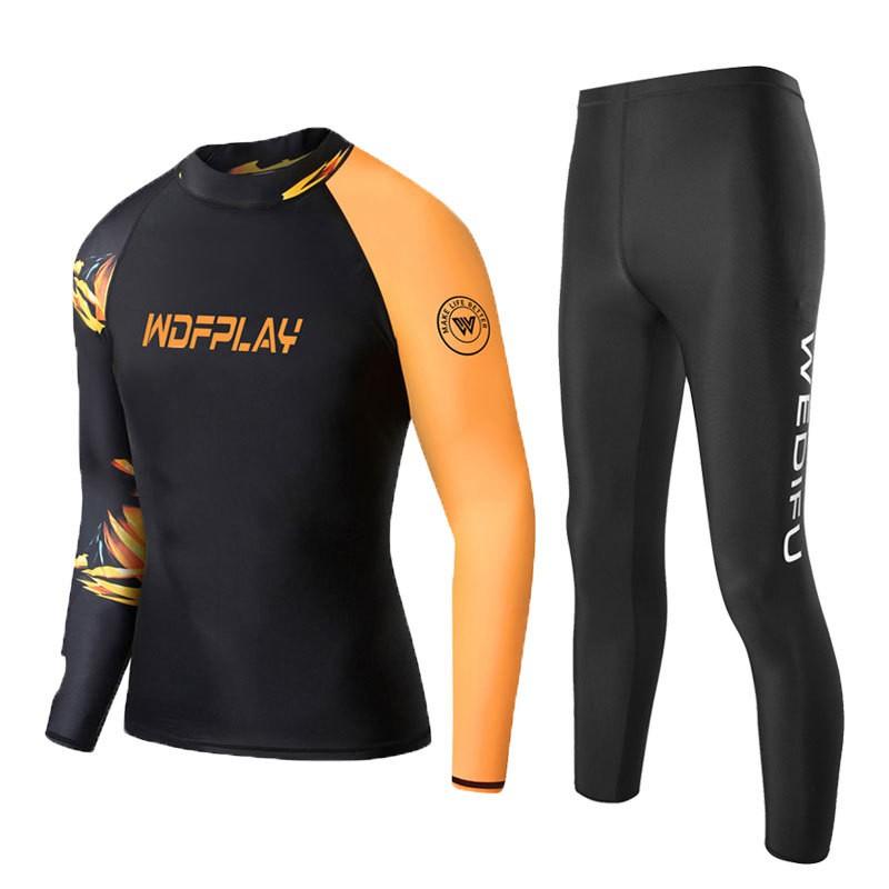 Mens UV Protection Rash Guard Set Long Sleeve Top Pants Quick Dry Wetsuit Surfing Diving Swimming