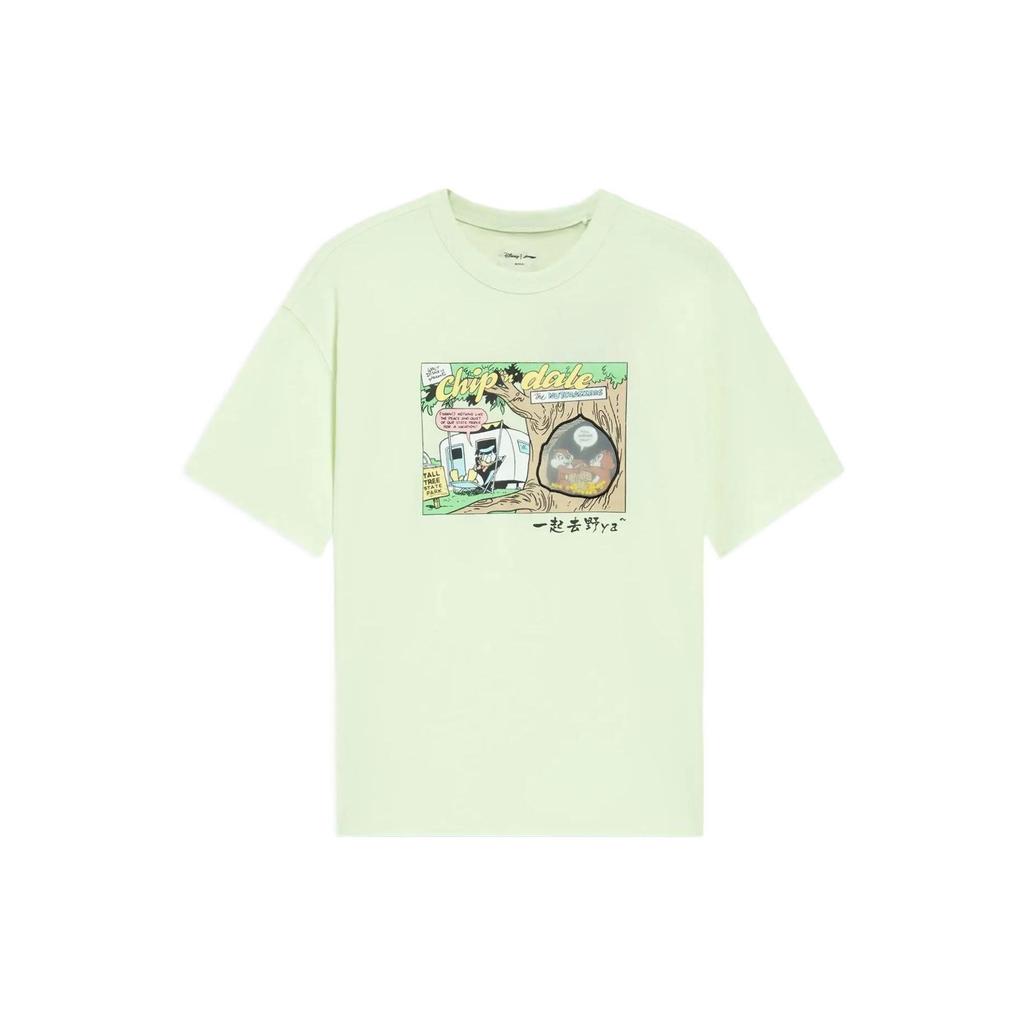 Li Ning X Disney Mickey Series SS22 Cartoon Print Letter Pattern Round Neck Short Sleeve T-Shirt Women Tops Light-Fresh-Green AHSS260-1