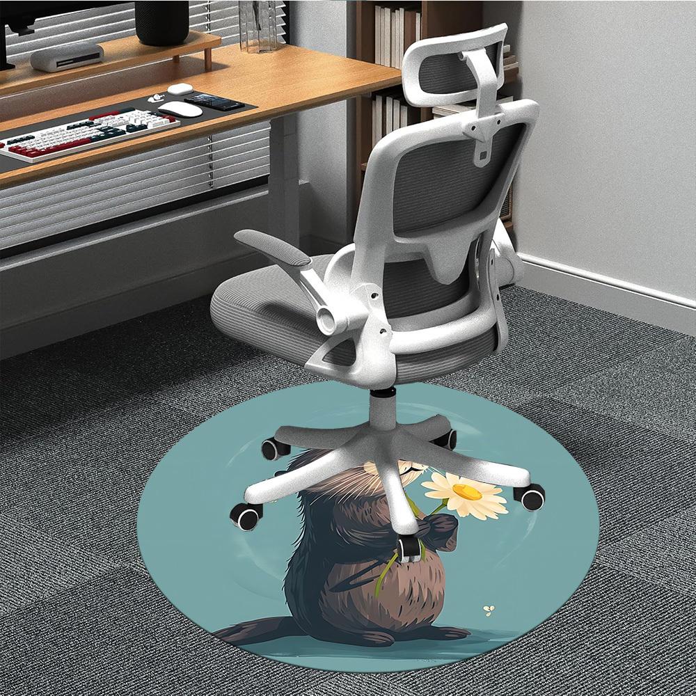 1pc Otter Daisy Office Round Area Rug, Indoor Mat Suitable For Office, Under Office Chairs Bedroom Living Room Home Decor, Room Deco, 080