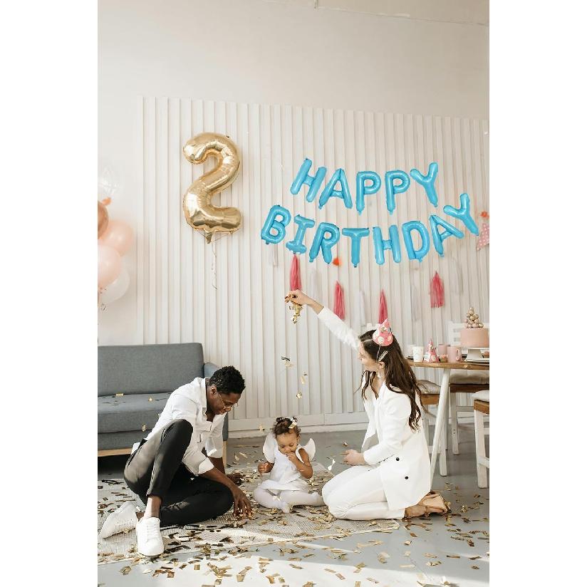 Light Blue Happy Birthday Balloons Banner 16 Inch Mylar Foil Letters Birthday Sign Banner Bunting Reble for Girls Boys Kids & Adults Birthday