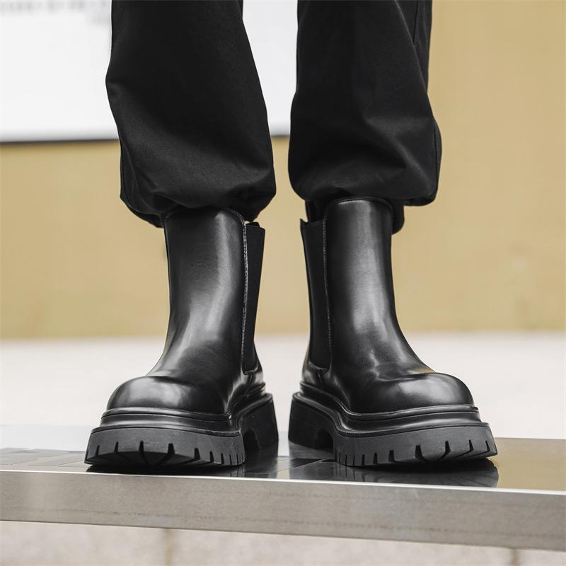 Martin boots men's low-top black 2025 new platform heightening leather shoes retro Chelsea boots 2865-J