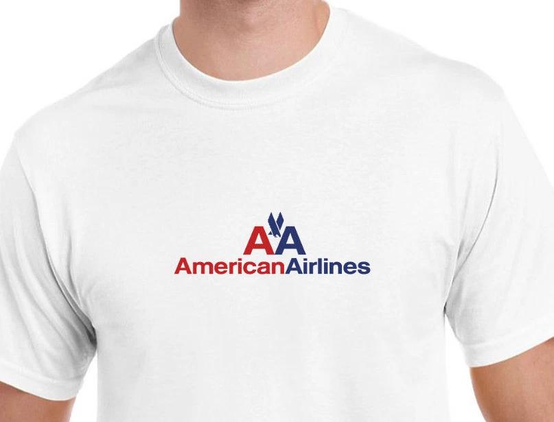 American Airlines Blue Red Retro Logo Shirt US Airline White T-Shirt S-5XL