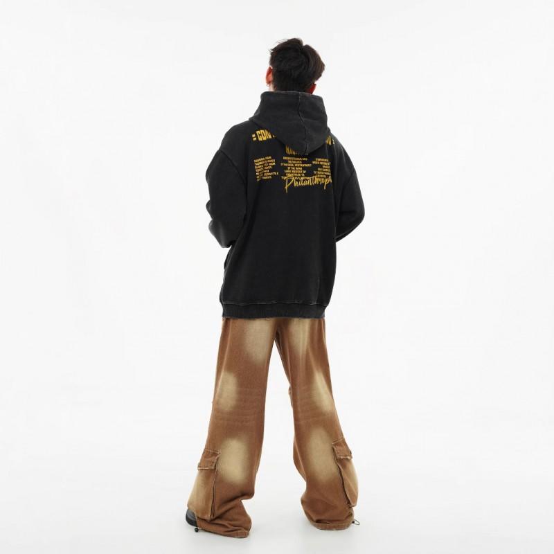 Unisex Streetwear Hoodie With Anime Letter Print Loose Fit Cotton Blend Winter Casual Sweatshirt