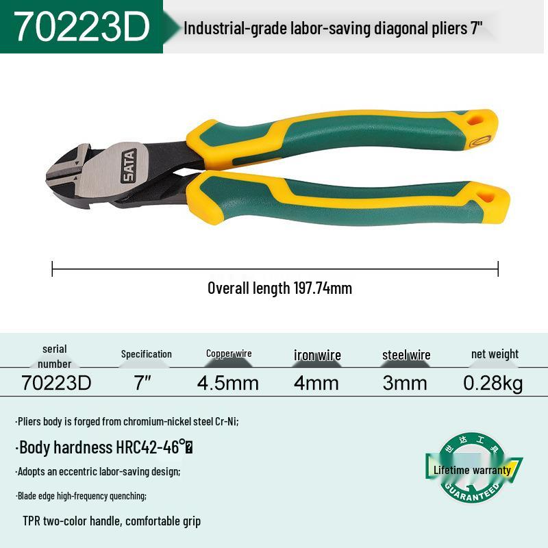 SATA 70221D, 70222D, 70223D Электромонтажный инструмент: Пассатижи с длинными губками и бокорезами.