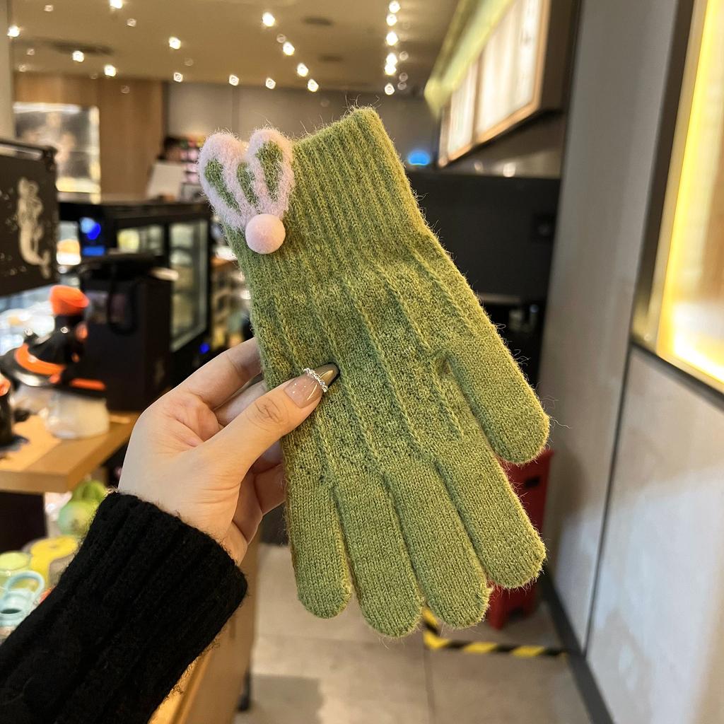 Women's Warm Korean Version Autumn and Winter New Knitted Wool Prevents Cold Five Fingers To Play with Mobile Phone Driving and Riding Office