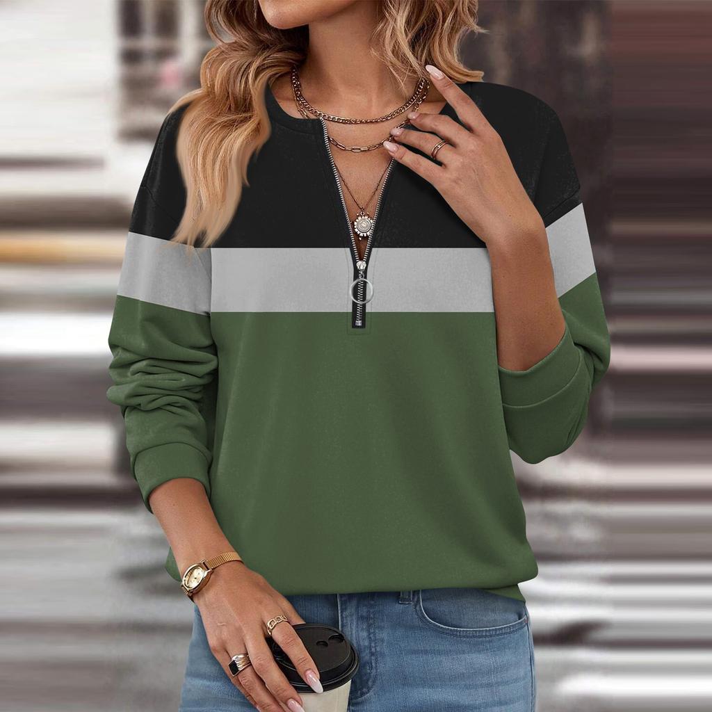 Женский повседневный свитер с длинным рукавом и застежкой-молнией на четверть длины, с принтом, свитшот, повседневная верхняя одежда на осень