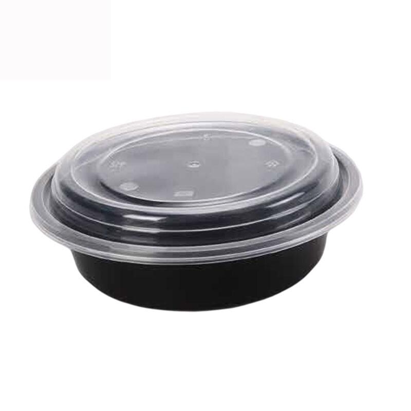 Anju Xiansen 500ml Thick Black Round Disposable Lunch Box with Lid, 150-Pack