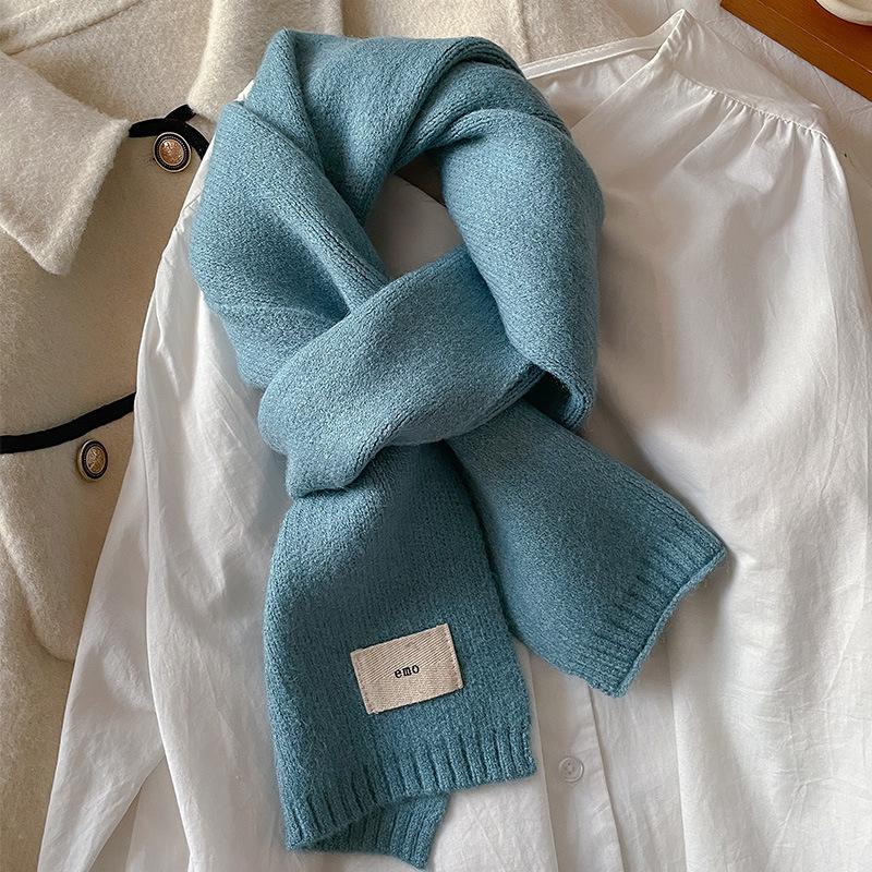 Exquisite Gentle Solid colored Small Scarf Whitening Knitted Woolen Short Scarf Autumn and Winter Warm Couple Style Simple and Elegant