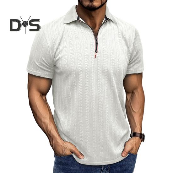 Мужская летняя рубашка с коротким рукавом, застегивающаяся на молнию, с лацканами, жаккардовый пуловер, свободная рубашка для поездок на работу и путешествий на открытом воздухе