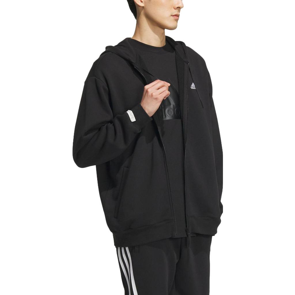 adidas Толстовка с капюшоном на молнии, флисовая, спортивная, повседневная куртка, унисекс, черная IV7607