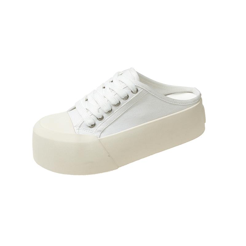 Модные новые летние женские тапочки-лодочки из парусины для скейтборда, туфли с внутренним увеличением на высоком каблуке, однотонные повседневные студенческие наружные женские тапочки