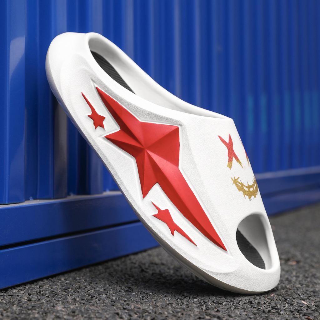 Комбинация шаг на дерьмо чувство одно слово перетаскивание лето Douyin прямая трансляция звездная пара мягкая подошва спорт прилив национальный прилив тапочки мужская обувь