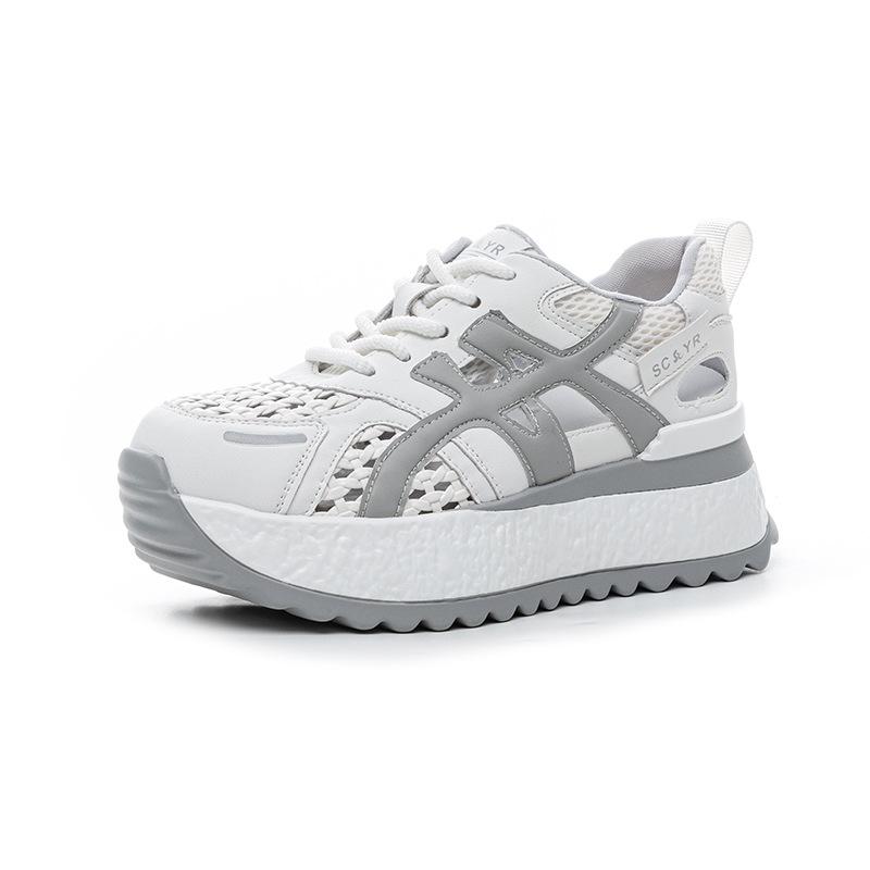Thick-soled height-increasing small Forrest Gump shoes women's 2025 summer new casual fashion versatile lightweight woven through-mesh women's shoes