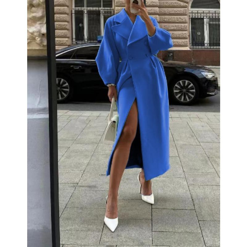 Элегантное пальто оверсайз с воротником поло, застежкой на пуговицы и поясом на талии для осени/зимы