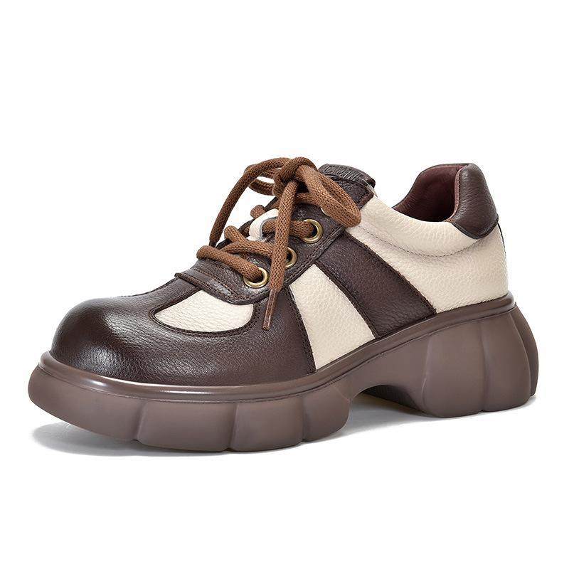 Johnature Женская обувь из натуральной кожи в стиле ретро на толстой подошве, туфли-лодочки с круглым носком на шнуровке, разноцветные туфли на платформе