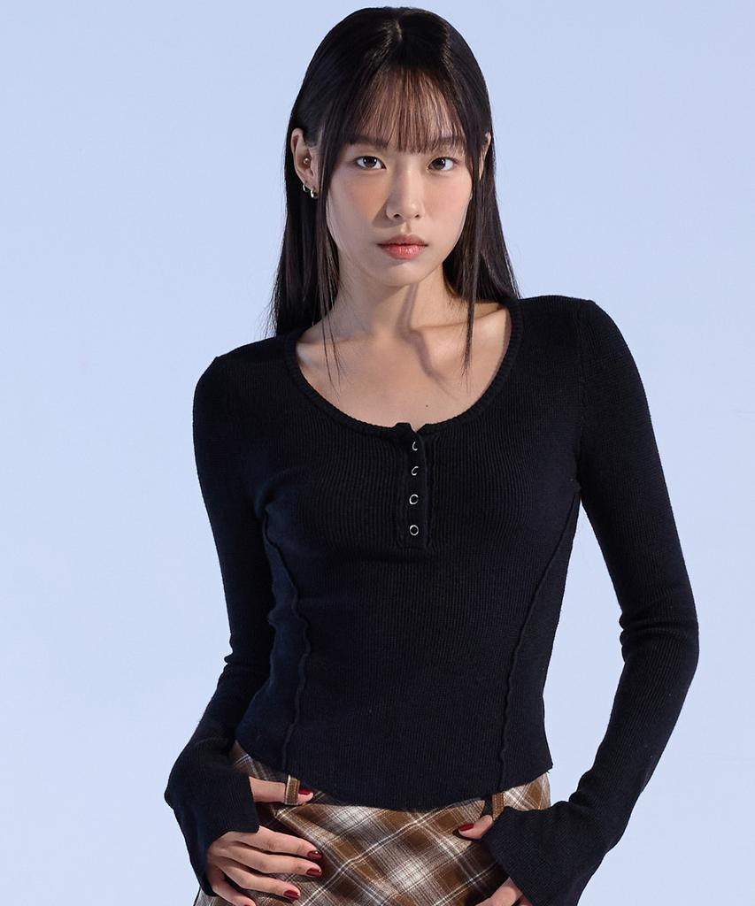 MOAA Seam Line Button Knit (Black)