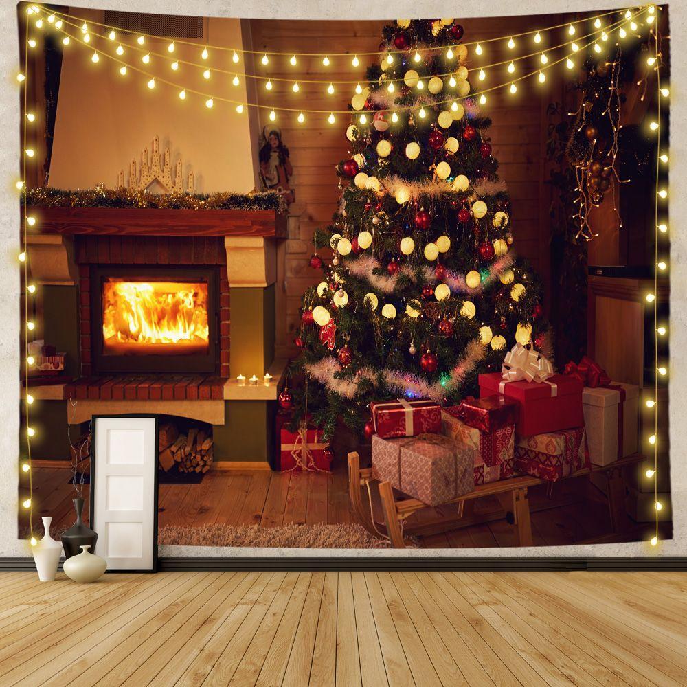 Подарочное украшение с рождественской елкой, камин, гобелен с принтом, украшение для дома, гостиной, спальни, гобелен