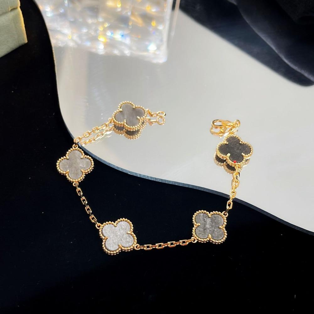 Браслет «Четырехлистный клевер» с пятью цветками, версия High, натуральный фиолетовый халцедон, лазерная CNC-резьба, 18 карат, не тускнеющий, женский браслет