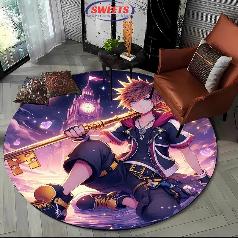 Круглый ковер Disney Kingdom Hearts, Нескользящий игровой коврик, Напольный ковер для гостиной, спальни, детской комнаты, Круглый коврик, Прочный моющийся коврик