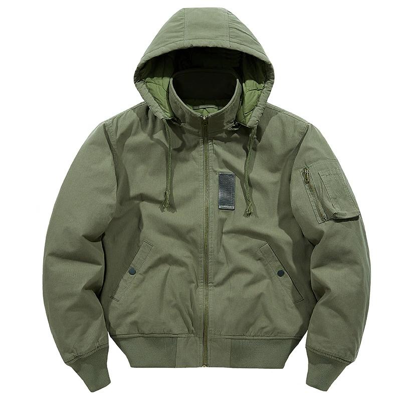 Зимняя куртка из чистого хлопка со съемной шапкой для мужчин, повседневная рабочая одежда, одежда из хлопка, свободный летный костюм, куртка из хлопка для мужчин