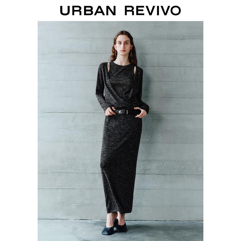 UR Женский простой вязаный свитер с круглым вырезом, имитирующий двойку