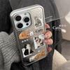 Cute Kitten Electroplated Silver Mirror Shock Protection Case for iPhone 16 Pro Max 15 14 13 Pro All Fall Protection Cover