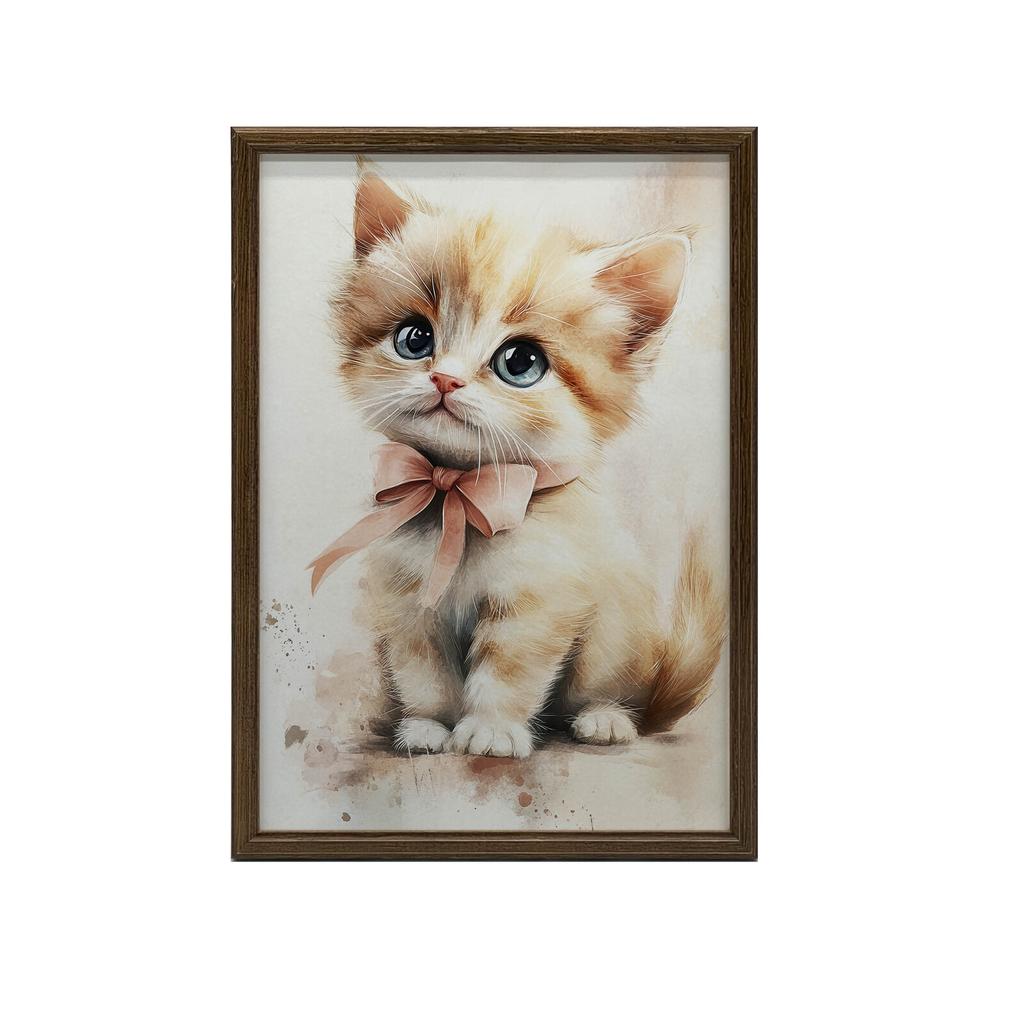 Uroczy Kotek Z Różową Kokardą Uroczy Kotek Z Różową Kokardą, 70X100 Cm, Rama Drewniana Ciemny Brąz, Papier Matowy 230 Gsm