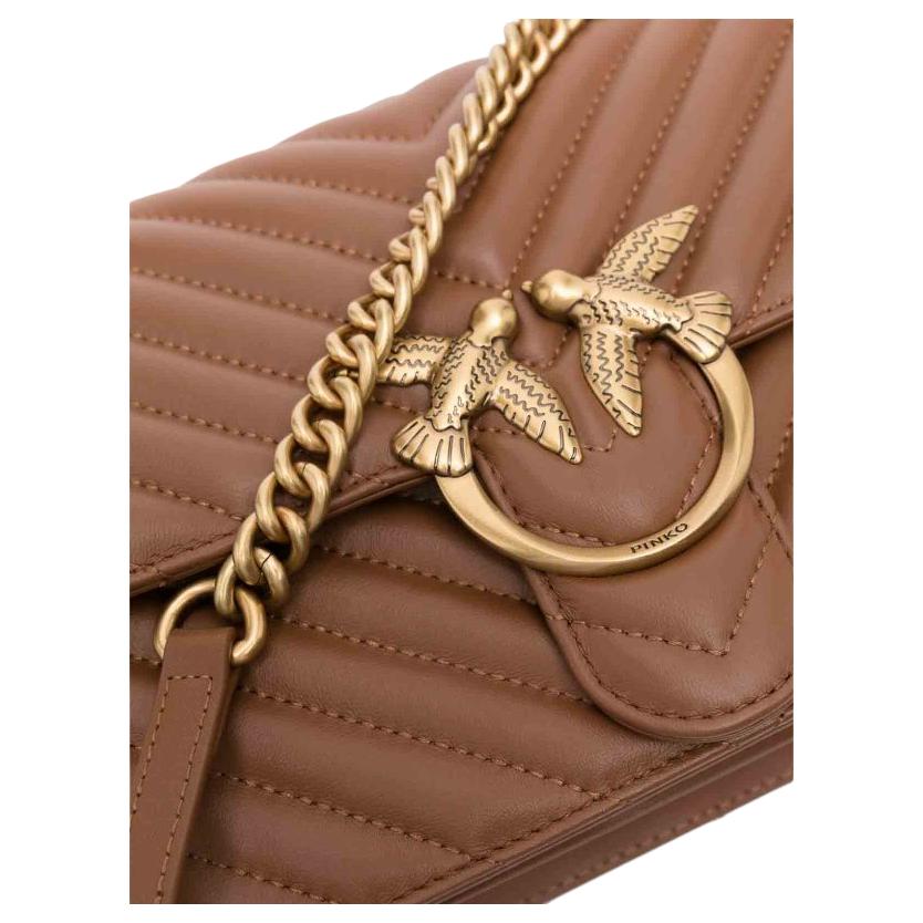 PINKO Сумка Love из телячьей кожи Наплечная сумка Женская Коричневая 100941-A0GK-L17Q