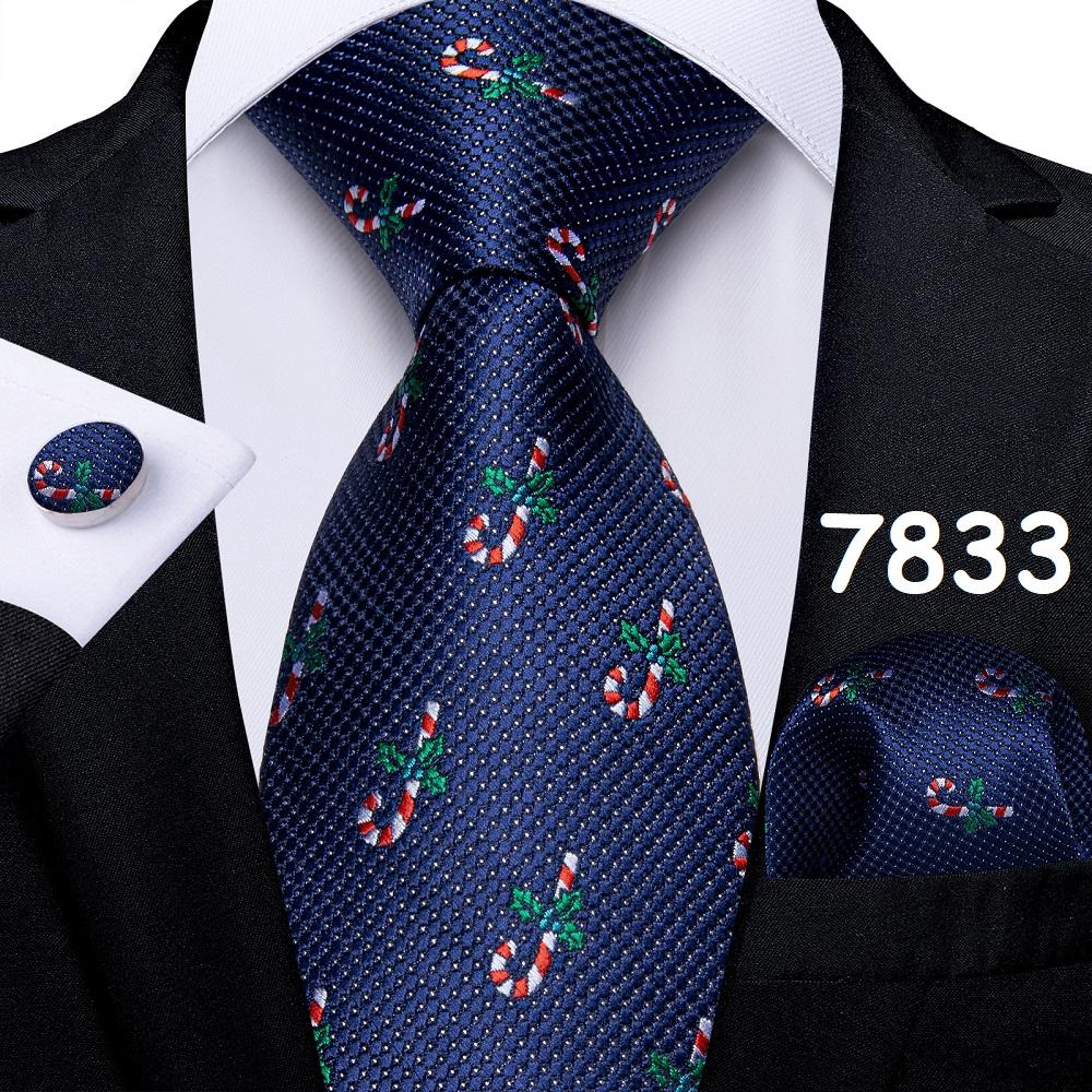 Mens Christmas Tie Set Red Blue Green 8cm Wide Silk Neck Tie Hanky Cufflinks Set Gift For Men Accessories