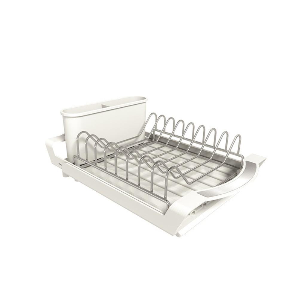Extendable Dish Drying Rack Space Saving Large Capacity Draining Tray Hollow Design Dinnerware Organizer Utensil Storage Holder