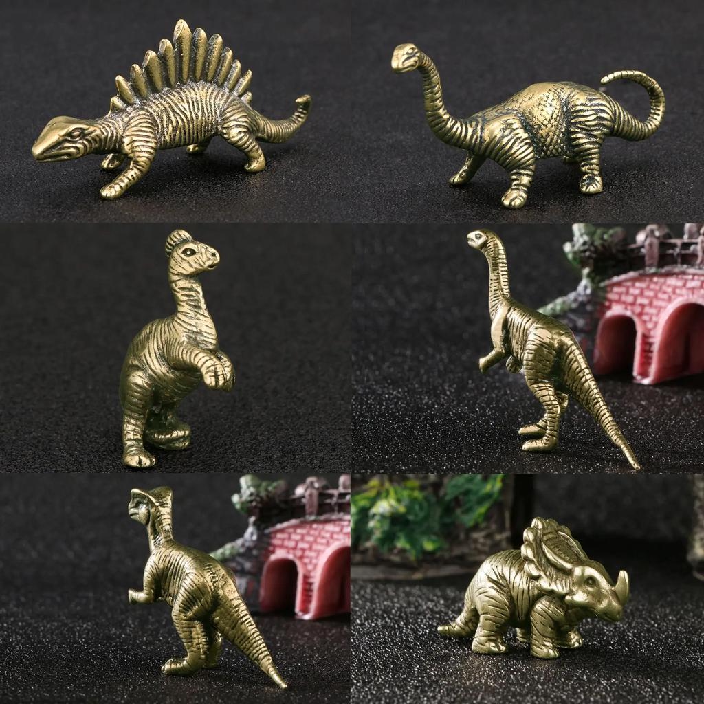 6pcs Jurassic Dinosaur Set Brass Desk Decoration Sword Dragon Triceratops Metal Figurines Vintage Home Decor Souvenir