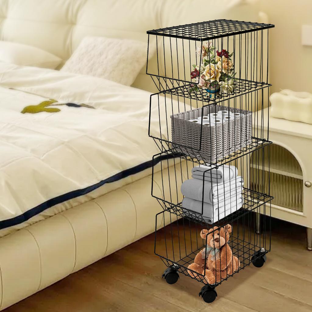 4-Layer Kitchen Storage Room Trolley Storage Basket Kitchen Trolley Basket Floor Rack Fruit Vegetable Storage Movable Rack