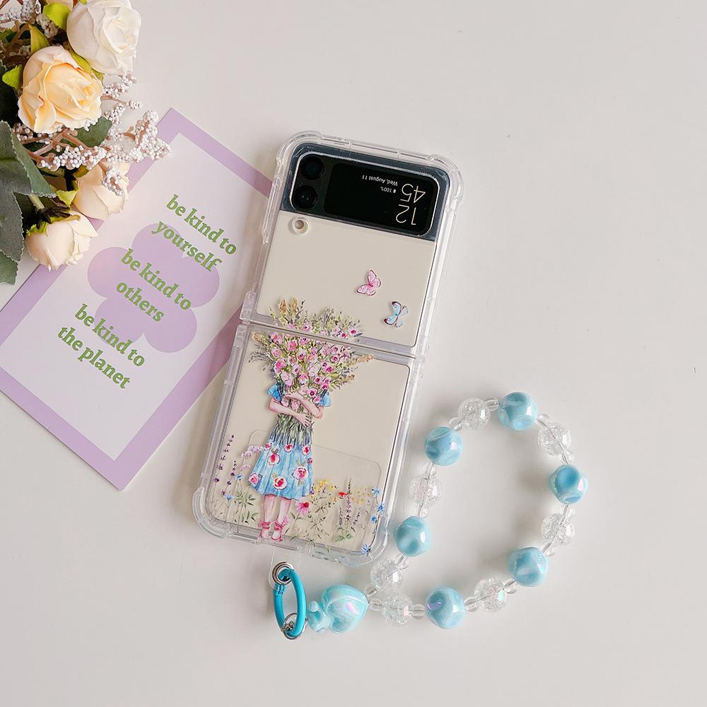 Для Samsung Galaxy Z Flip 4 Zflip 3 5g чехол Bouquet Girl Bracelet прозрачный мягкий силиконовый складной противоударный защитный чехол