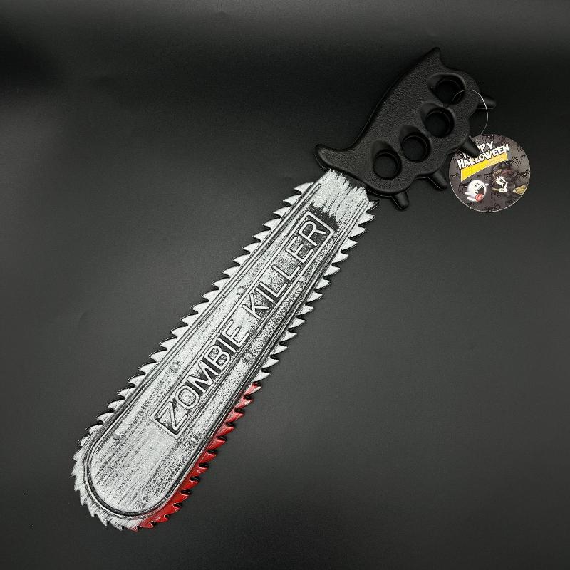 Halloween Bloody Chainsaw Machete Plastic Chainsaw Toy with Blood Stains Role Playing Photo Props Halloween Party Decorations